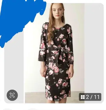 핑키앤다이안 36 블랙 로즈 플라워 프린트 백 머메이드 원피스