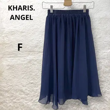 KHARIS.ANGEL 쉬폰 플레어 스커트 안감 있음 네이비 F