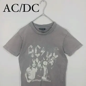 AC/DC 하이웨이 투 헬 티셔츠 그레이 밴딩 빈티지 가공