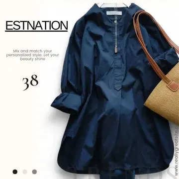 에스트네이션 ESTNATION 블라우스 네이비 노카라 38 히요쿠