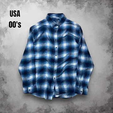 00s USA 긴팔 플란넬 셔츠 섀도우 옴브레 체크 그런지 스토어