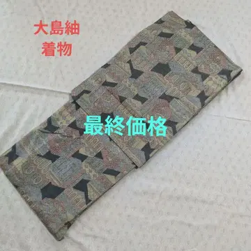 정견 오시마 명주 기모노 겹옷, 덧붙임 실밥 있음, 안감에 얼룩 있음