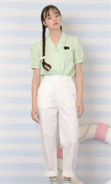 Katie TERRIER PARADE 테리어 깅엄 블라우스 그린