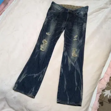 EDWIN 데미지 가공 다크 블루 데님 팬츠 503 블루 선박