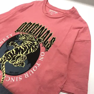 JACK&JONES 애니멀 호랑이 반팔 티셔츠 핑크 남성용 M