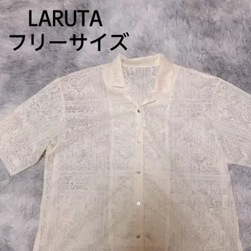 LARUTA 시어 오픈 카라 셔츠 레이스 비침 화이트