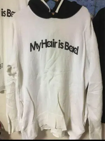 레어 My Hair is Bad 후드티 화이트 블랙 M 사이즈 마이헤어