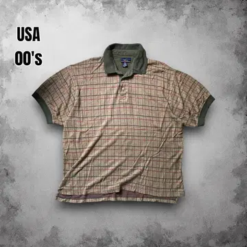00s USA 레이온 혼방 체크 피케 셔츠 윈도우 펜 링거 T