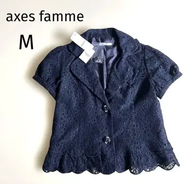 [새상품 엑시즈팜] 블랙 레이스 자켓 M 반팔 프릴 반짝이 버튼