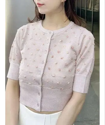 SNIDEL 새상품급 이번 시즌 플라워 라이크 시어 가디건 핑크