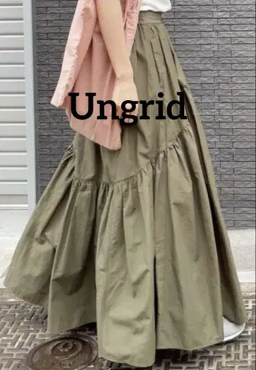 Ungrid 롱 스커트 맥시 길이 허리밴딩 카키 프리 사이즈