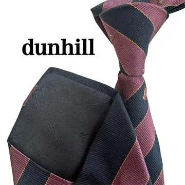 dunhill 던힐 실크 넥타이 블랙 & 보라색 스트라이프 말 포인트