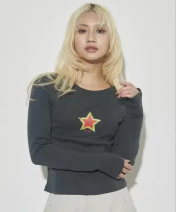 LAGUA GEM 별 모양 프린트 긴팔 티셔츠 그레이