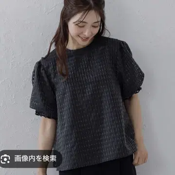 [미사용 새상품] SONO 에어리 체크 파프리카 슬리브 블라우스 블랙
