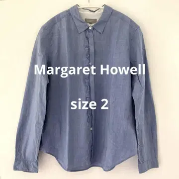 MARGARET HOWELL 체크 무늬 블루 셔츠