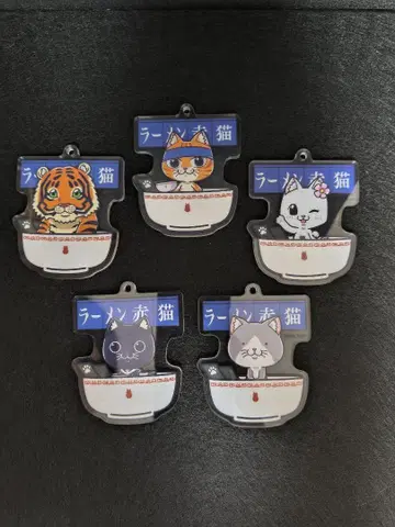 라멘 빨간 고양이 스트랩 5개 세트