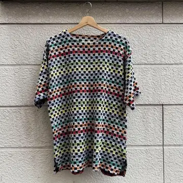 USED 유로 구제 의류 반팔 니트 체크 체커 vintage