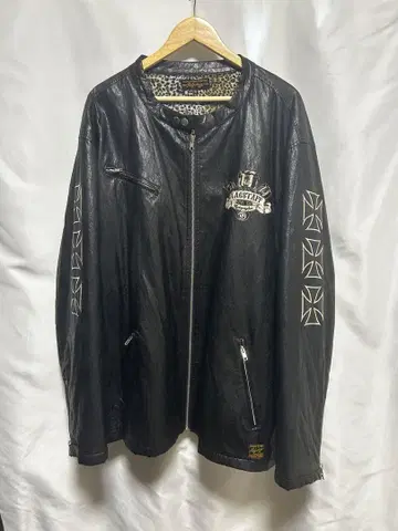FLAGSTAFF 싱글 라이더 자켓 스컬 레오파드