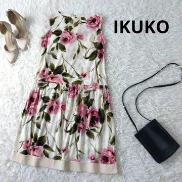 IKUKO (이쿠코) 꽃무늬 원피스 장미 슬리브리스 일본제 레트로