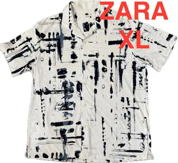 ZARA 화이트 네이비 패턴 반팔 셔츠 남성용 XL