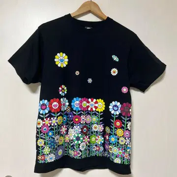 무라카미 타카시 모노노케 교토 꽃무늬 반팔 티셔츠 블랙