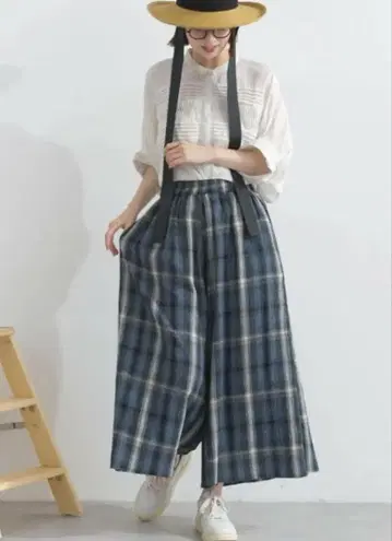 Lupilien 레이온 크레이프 체크 와이드 팬츠
