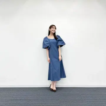 [ FRAY I.D ] 블루 퍼프 슬리브 원피스