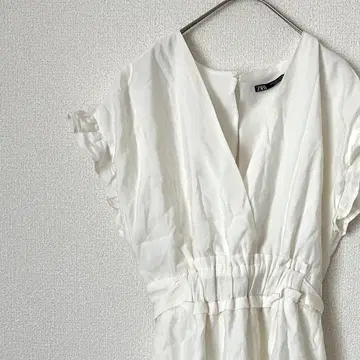 ZARA 블라우스 튜닉 V넥 플레어 허리 끈 포함 안감 부착