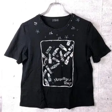 00's Y2K 구제 의류 화장품 패턴 프린트 스팽글 비즈 자수 티셔츠