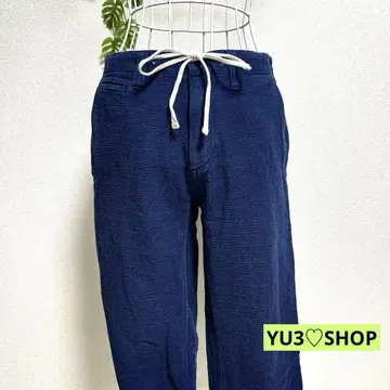 백넘버 7부 기장 하프 팬츠 네이비 면/린넨 드로우 스트링 S