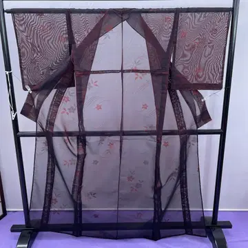 3033 샤 코몬 여름 기모노 블랙 컬러 주홍색 도라지