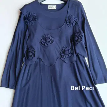 Bel Paci 꽃 모티브 긴팔 롱 원피스 레이어드 스타일 네이비