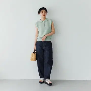 새상품급 북유럽, 코디의 주인공이 되는, 시스루 니트 폴로 민트
