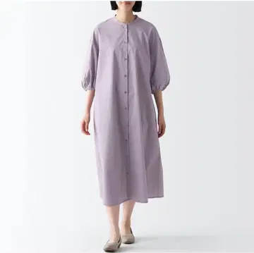 무인양품 잘 마르는 라벤더 버튼 롱 원피스