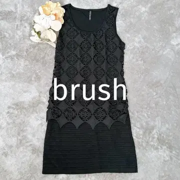 bursh 슬리브리스 원피스 레이어드 플라워 자수 레트로 블랙