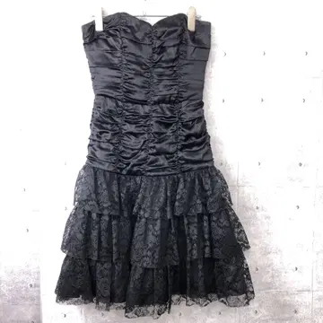Betsey Johnson 구제 의류 새틴 절개 티어드 프릴 베어 드레스