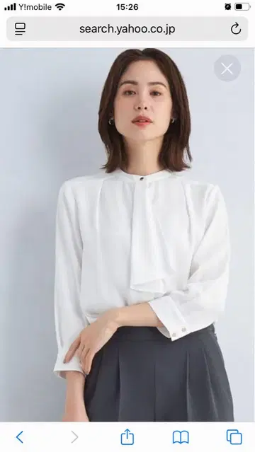 새상품 택 포함 그린 라벨 프릴 타이 7부 소매 블라우스 화이트