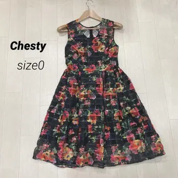 Chesty 체스티 플라워 무늬 슬리브리스 롱 플레어 원피스