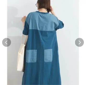 Lupilien 5.5OZ 데님 배색 스티치 원피스 블루