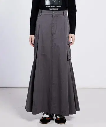 Size38 플레어 롱 스커트 사이드 포켓 부착