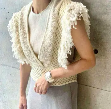 라인반드 LEINWANDE 패치워크 프린지 베스트 아이보리