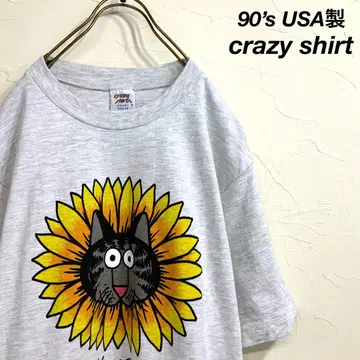 새상품급 90년대 USA 크레이지 셔츠 크리반 캣 해바라기 티
