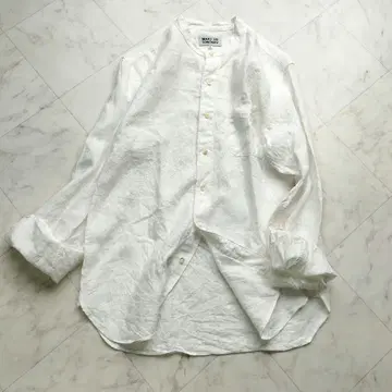마루소손타쿠 린넨 긴팔 셔츠 밴드 카라 화이트 M