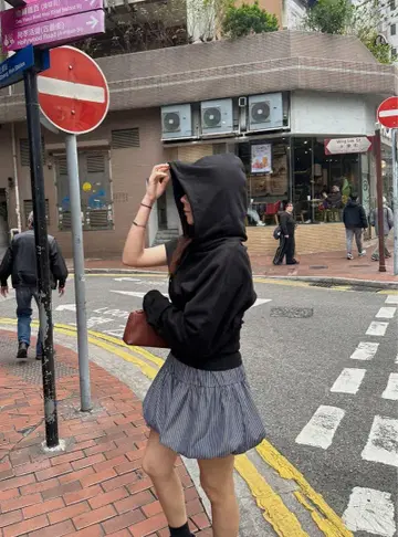 하프 후드 유니크 후디 후드티 볼레로 블랙