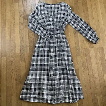 ZARA BASIC 체크 무늬 롱 셔츠 원피스