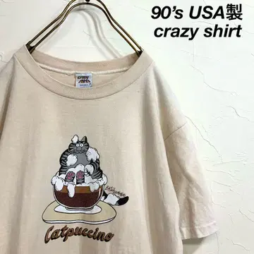 90s USA crazy shirt 크리반 캣 카푸치노 고양이 t
