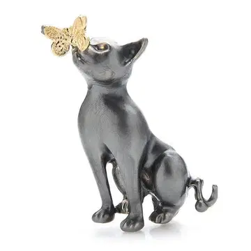 핀즈 핀 배지 브로치 ( 그레이 ) 왼쪽 고양이 고양이 나비 키스
