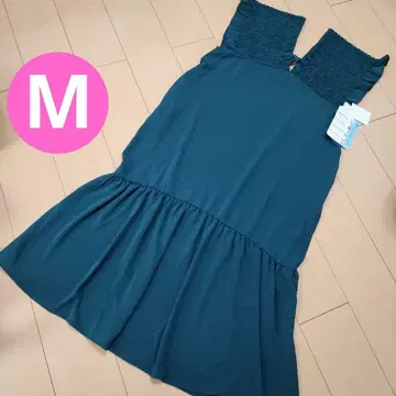 시마무라 새틴 셔링 원피스 밑단 플레어 그린 M