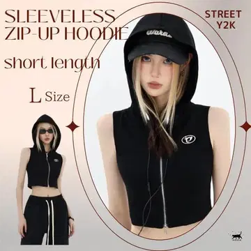 슬리브리스 숏 기장 집업 후드티 L 크롭 기장 라이트 KsG