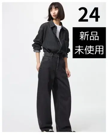 [미사용 새상품] UNIQLO 배기 커브 청바지 다크 그레이 사이즈 24